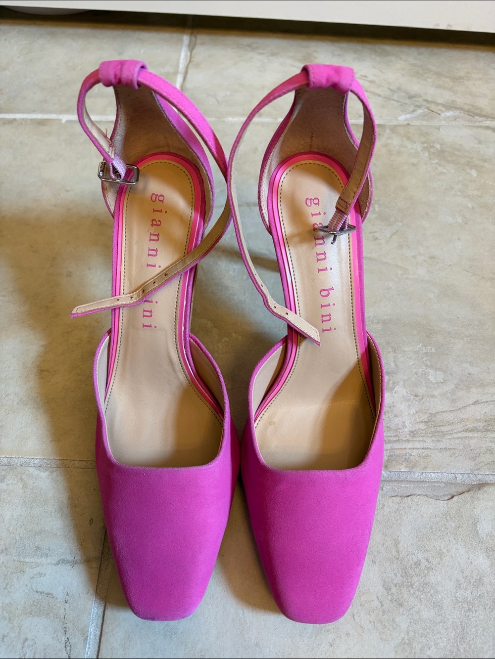 Gianni Bini Hot Pink Suede Ankle-Strap Block Heel Pumps